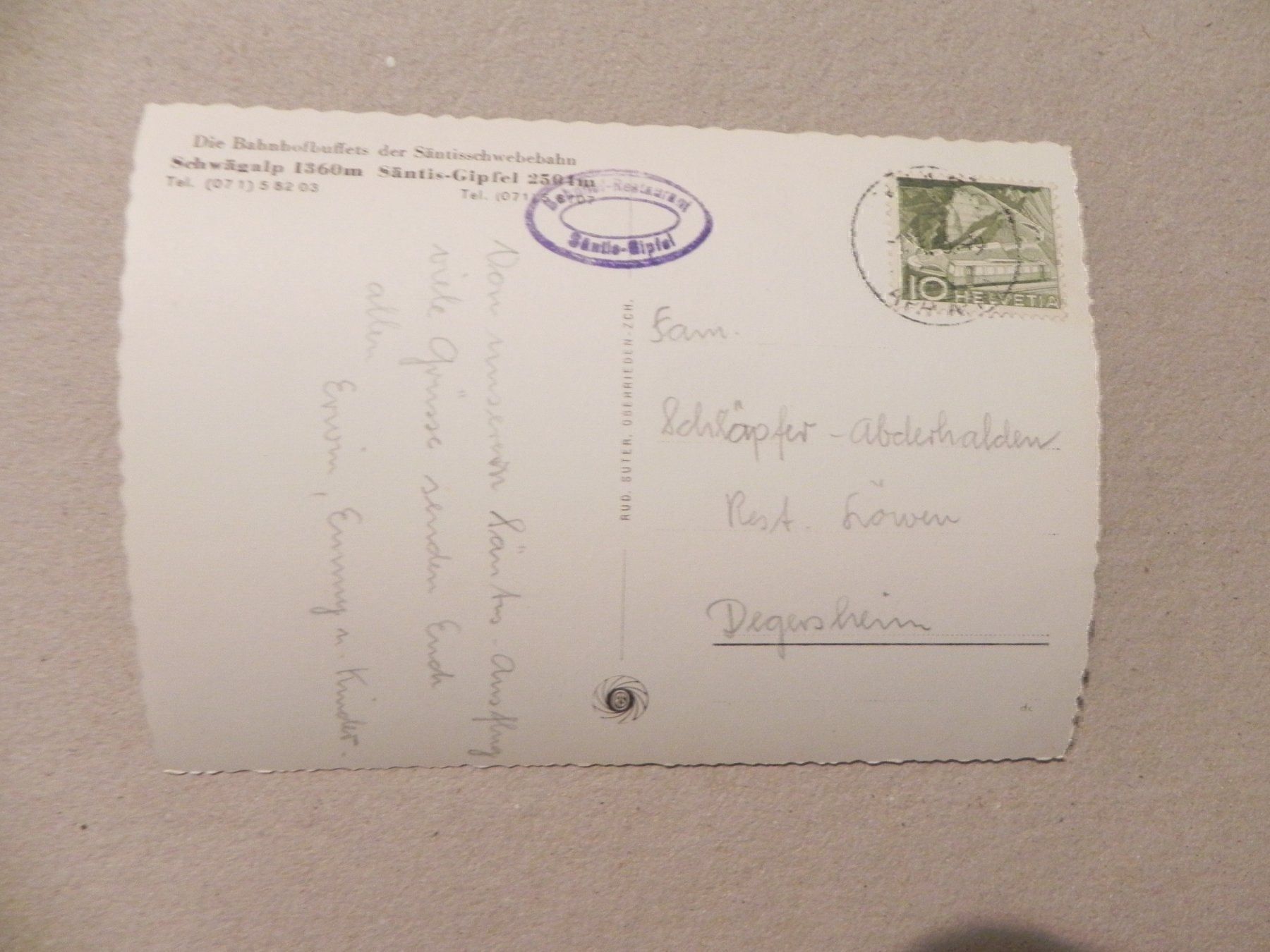 Cartoline postali: Karte Schwebebahn Säntis App. Bahn 1956 – Usato da Siebnen venduto da krimsie 1