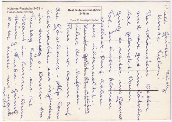 Cartoline postali: Nufenenpass - Blick Berner Alpen – Usato da Binningen venduto da Mountainrider 1
