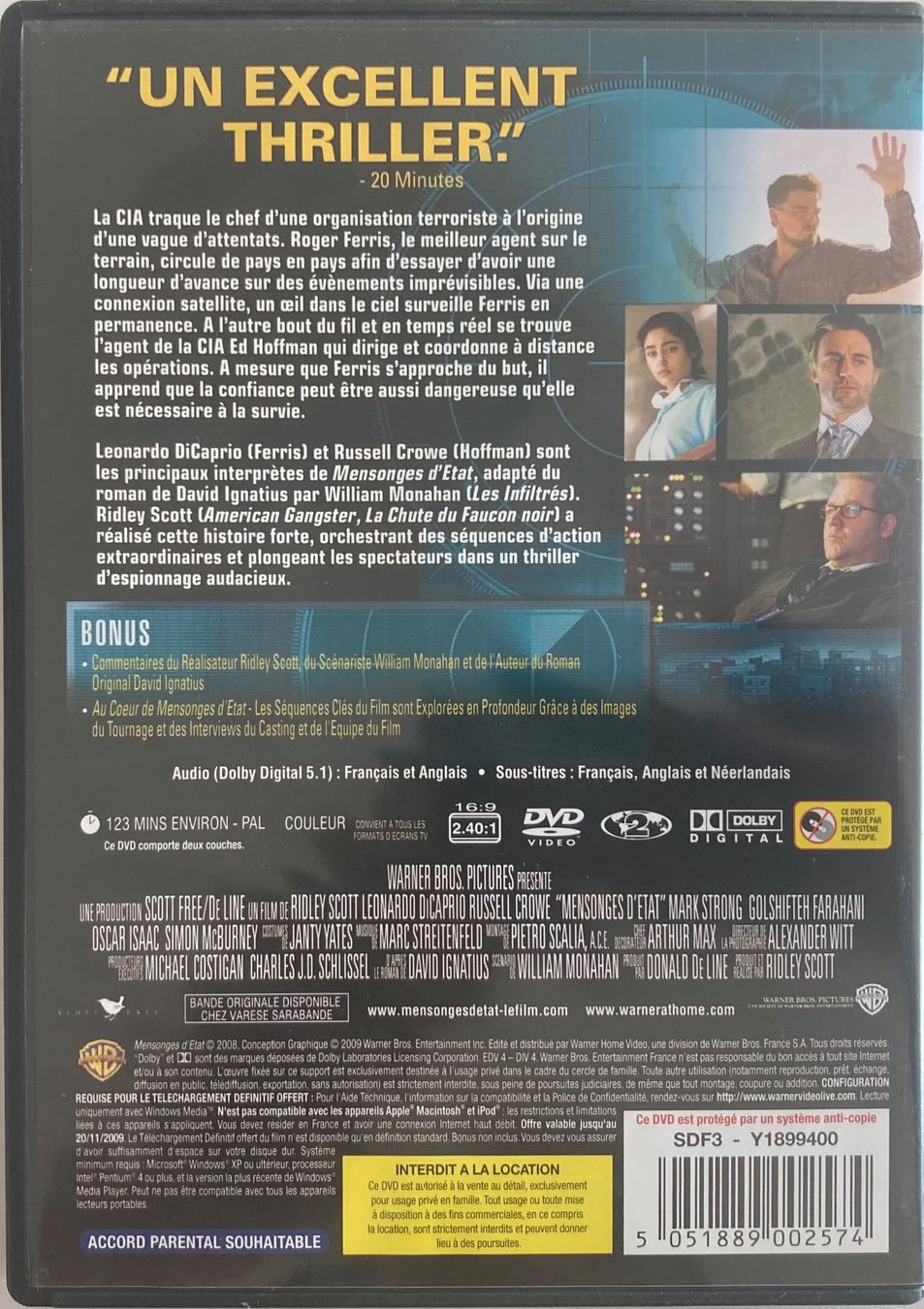 Tutti i DVDs: RIDLEY SCOTT - MENSONGES D'ETAT – Usato da Poliez-Pittet venduto da Newtown-Records 4