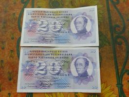 SUISSE 20 Francs 1973 Lot 2x série (2192/2193) Billet