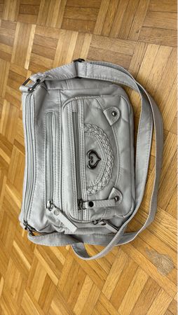 Graue Damenhandtasche mit vielen Fächern, Top Zustand