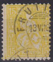 Sitzende Helvetia 15rp.Nr.47, gelb, 1881,SBK 750.-++FRUTIGEN