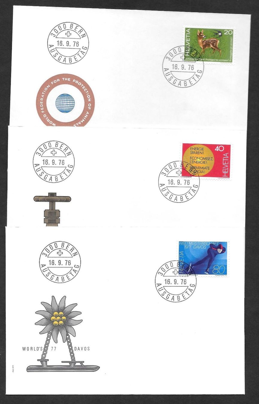 Tutti i francobolli: 3 FDC 579-581 Serie Einzelmarken ET 16.9.1976 – Nuovo (secondo la descrizione) da Olten venduto da clotaldi
