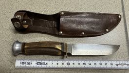 Vintage Jagdmesser Nr. 62 mit Hirschhorngriff & Lederscheide
