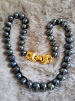 Vintage Luxus 80er Perlen Collier mit blauen Zuchtperlen