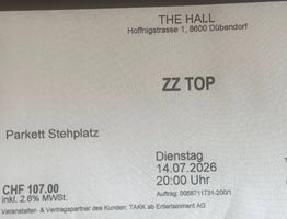 ZZTop Konzert 2 Karten bereits verkauft. Bitte nicht bieten