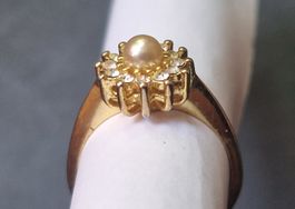 Schmuck-Ring Perle Zirkonia floral Grösse 54