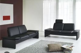 LEU Swiss Schwarze Ledercouchgarnitur, Top Zustand,