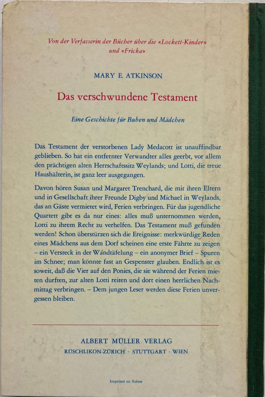 Livres: Atkinson Mary E., Das verschwundene Testament – D'occasion à Sarnen par Livres 1