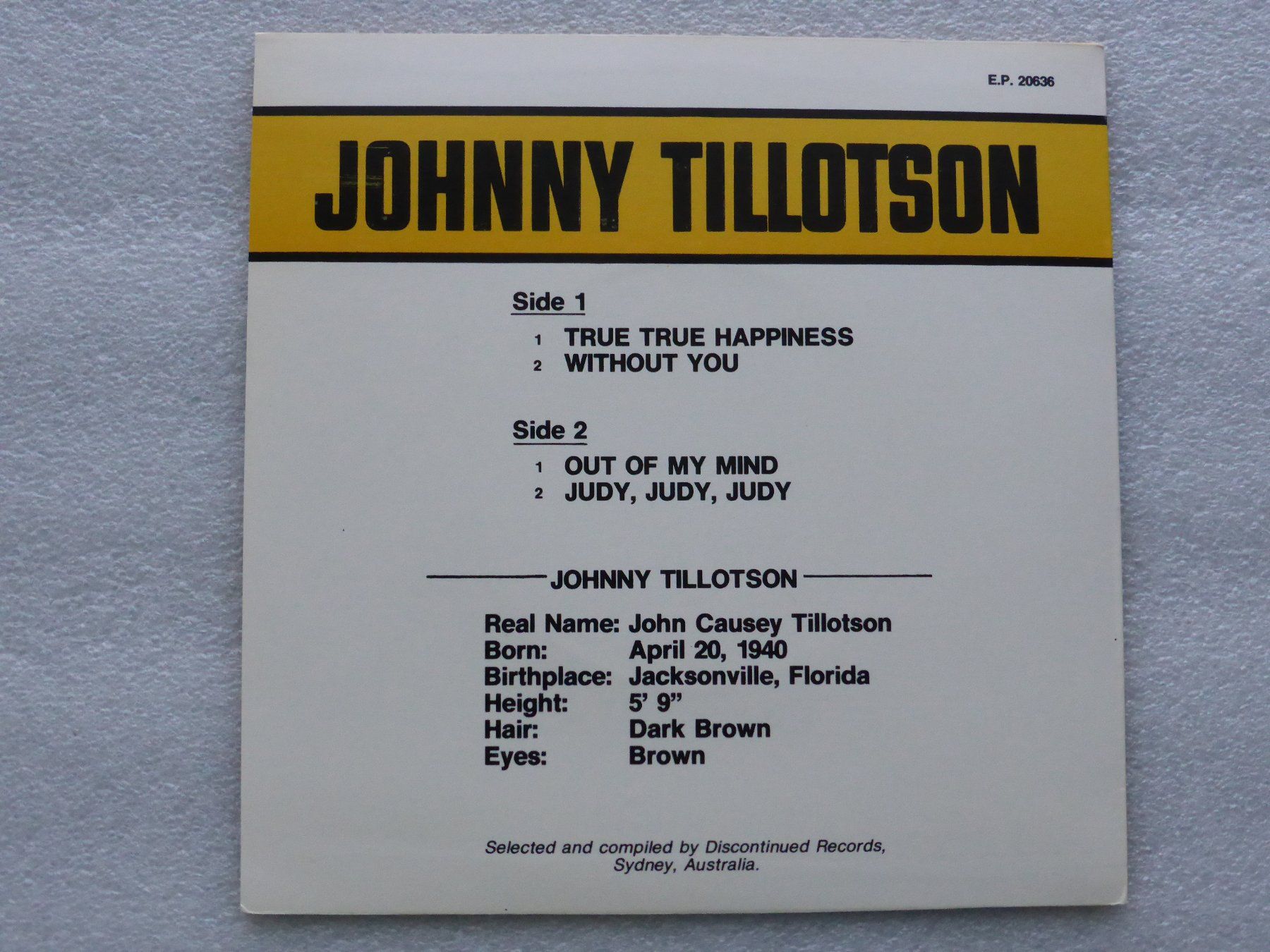 Dischi in vinile: Vinyl Single   EP  JOHNNY TILLOTSON – Usato da Küssnacht am Rigi venduto da Mondkinder 3