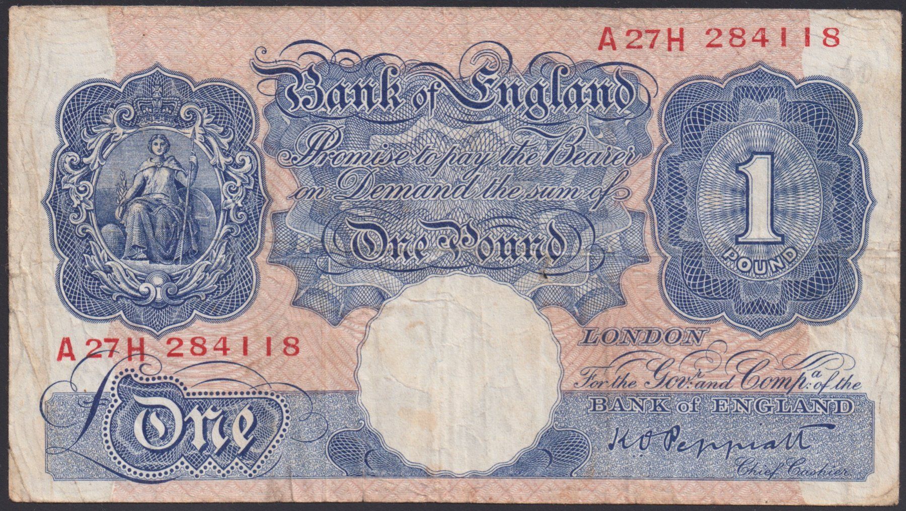 Banconote: England 1 Pound 1940 – Usato da Brugg AG venduto da banknoten_muesli