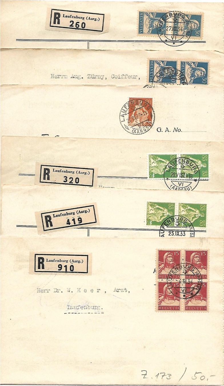 Alle Briefmarken: 6 Einschreibe Gerichts-Vorladungen – Gebraucht aus Reinach BL von eiche419