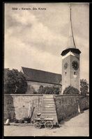 AK Kerzers, Die Kirche, mauer, Bauutensilien