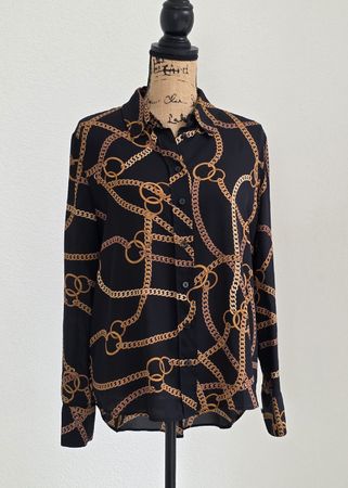 Bluse MNG Basics Kettenmuster schwarz gold Grösse L
