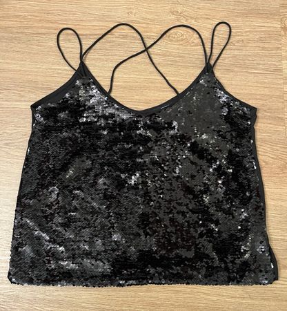 Schwarzes Pailletten Top / Glitzer / edel / Ausgang / Party