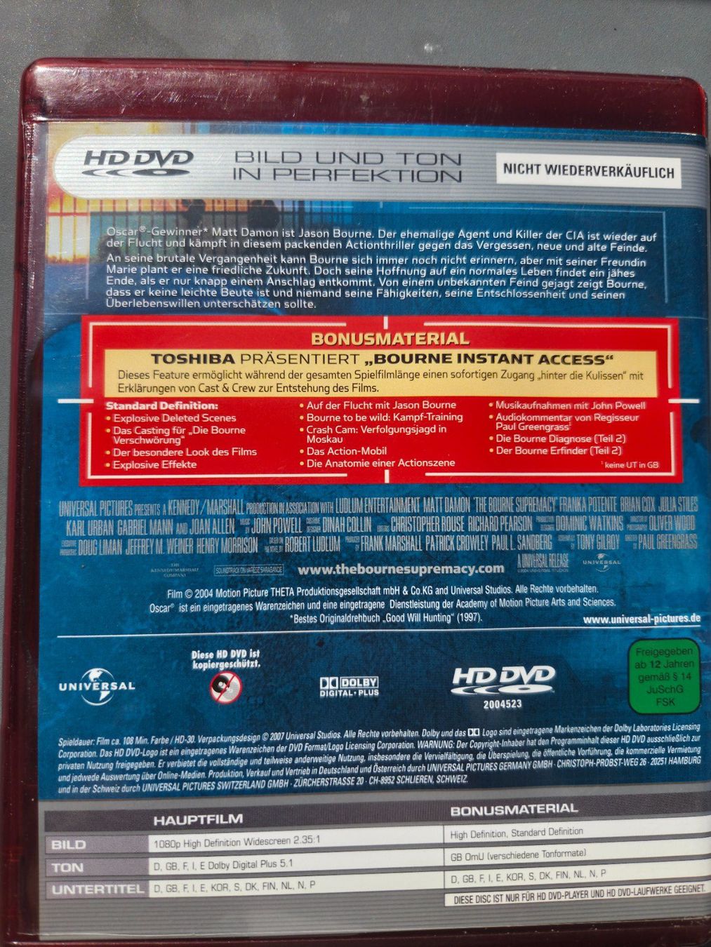 Tutti i DVDs: HD DVD - Die Bourne Verschwörung – Usato da Aldesago venduto da lusuardi 1
