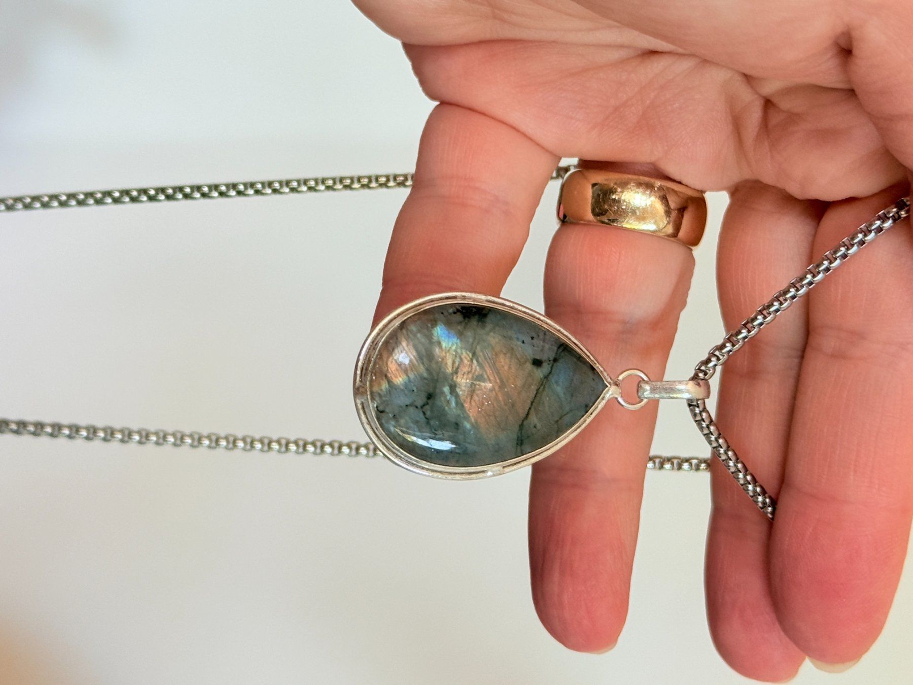 Catenine: Pendentif Labradorite Goutte & Chaîne - Parfait ... – Nuovo e nell'imballaggio originale da Genève venduto da AWWA 5