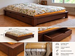 Lit futon japonais 2 places avec tiroirs et tatamis