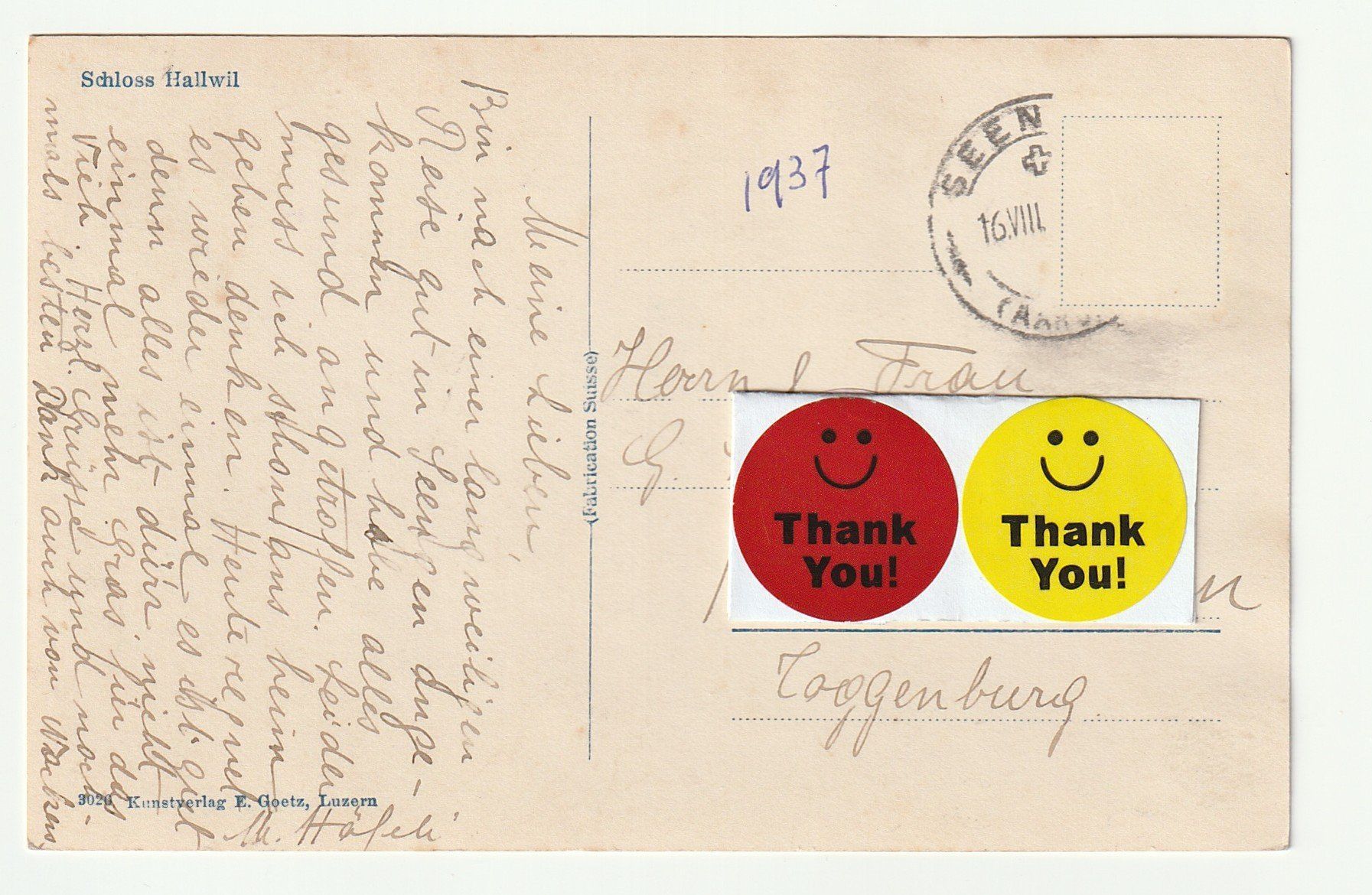 Cartoline postali: Ansichtskarte Schloss Hallwil 1937 – Usato da St. Gallen venduto da Ricardo_Deals 1