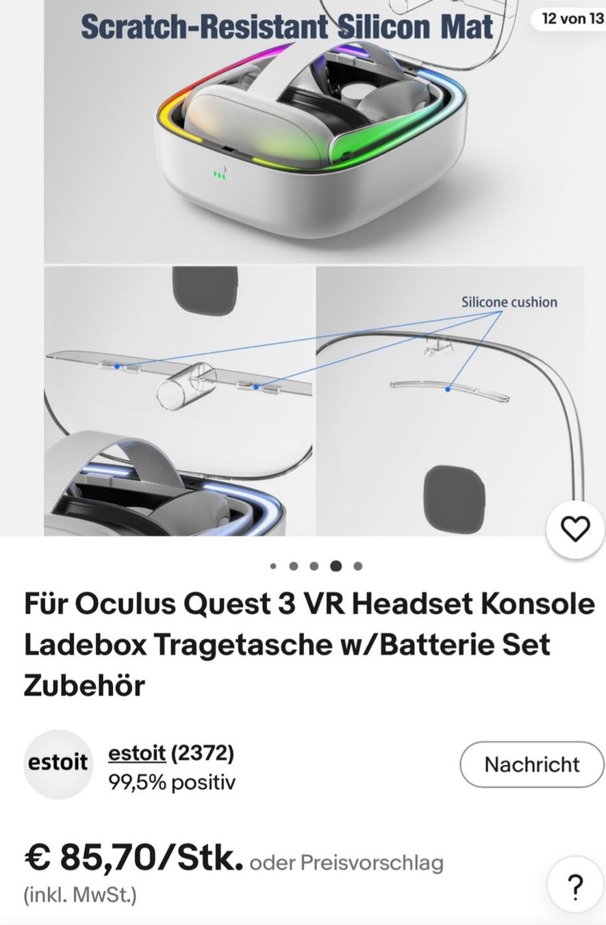 Meta Casco VR: Oculus Quest 3 Ladestation/Transportbox – Usato da Hausen am Albis venduto da car_gdt8 9