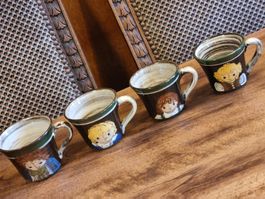 4 Hugo Kohler Biel Keramiktassen – handbemalt