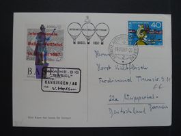 1957 Karte mit Vignette Internationale Ballon Wettfahrt