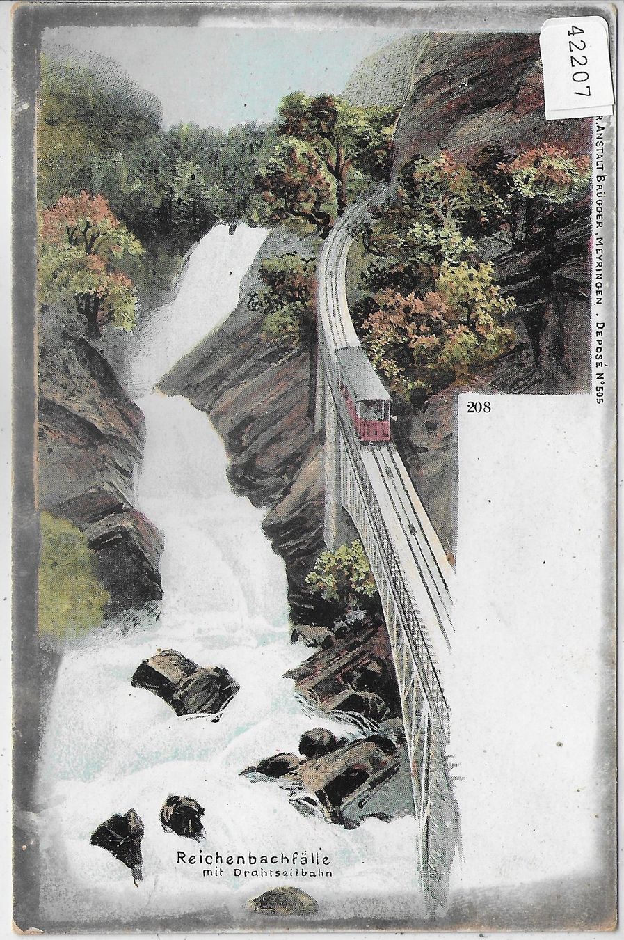Cartoline postali: Reichenbachfälle mit Drahtseilbahn – Usato da Ettingen venduto da Kartenplanet