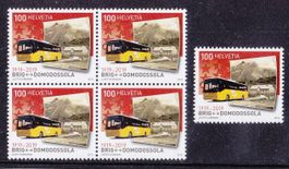 2019  Viererblock + Einzelmarke  Postauto  ** Postfrisch **