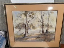 Aquarelle encadrée, signée Shirley Thurgood, Forêt 49