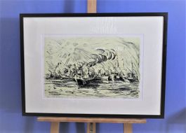 Fredi Schneider, Lithografie "Hafen von Antwerpen", signiert