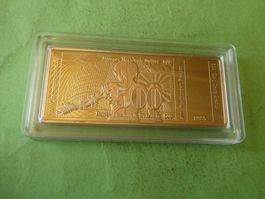 vergoldete Medaille/Barren 40 gr.  500 Frankennote 1985