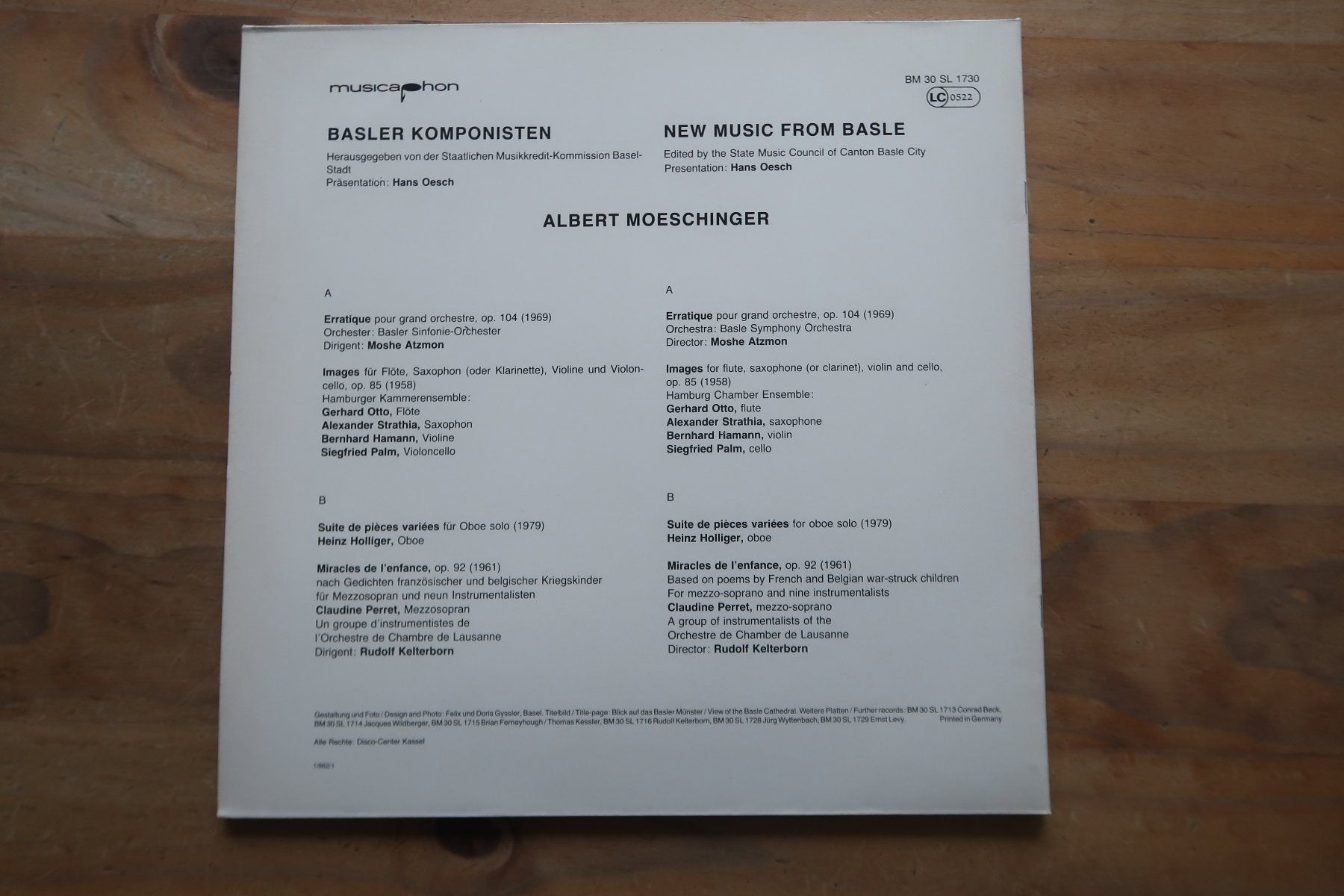 Schallplatten: ALBERT MOESCHINGER - BASLER KOMPONISTEN - VINYL LP – Gebraucht aus Basel von Patiscat 1