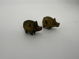 2 Messing Figuren Schweine 