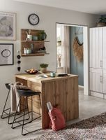 910 - Kücheninsel Anton 124cm mit Hängeregal Lärche-Weiss