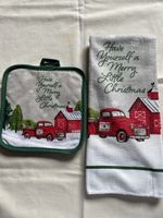 Christmas Kitchen Towel & Pot Holder Set, New!