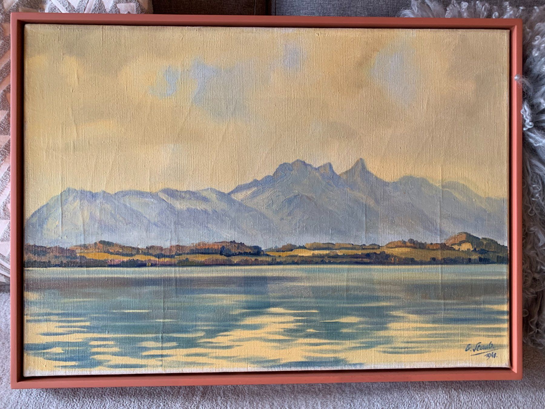 Dipinti: Gemälde Thunersee mit Stockhornkette - Ernst Staub – Usato da Spiez venduto da Chientel65