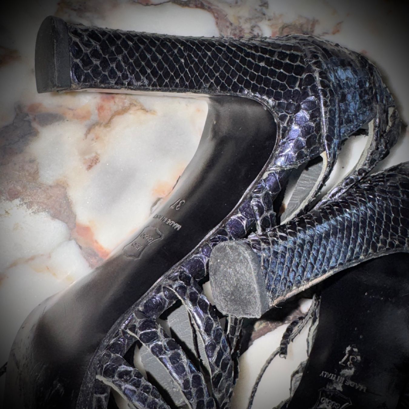 Jil Sander Scarpe da donna: Jil Sander Python Lace-Up Sandals – Carbon Blue - 37-37.5 – Usato da Birsfelden venduto da Brut-Reserve 7