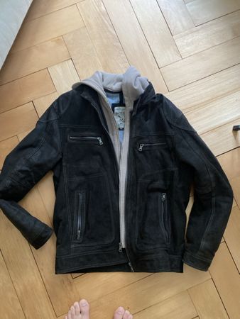 Echtleder jacke mit abnehmbarer kapuze