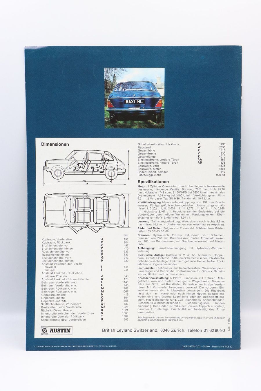 Austin Documenti: Austin Maxi HL 1973 Prospekt – Usato da Bühl b.Aarberg venduto da Collectorpassions 1