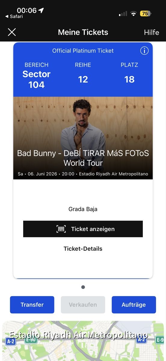 Biglietti: Platinum Ticket Bad Bunny Madrid - 6. Juni 2026 – Nuovo e nell'imballaggio originale da Zürich venduto da pat_dbf5