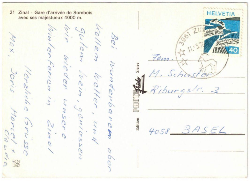 Cartoline postali: Zinal - Luftseilbahn Sorebois – Usato da Binningen venduto da Mountainrider 1