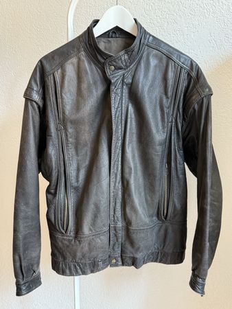 Blouson/veste en cuir vintage noir manches amovibles, t.M/L