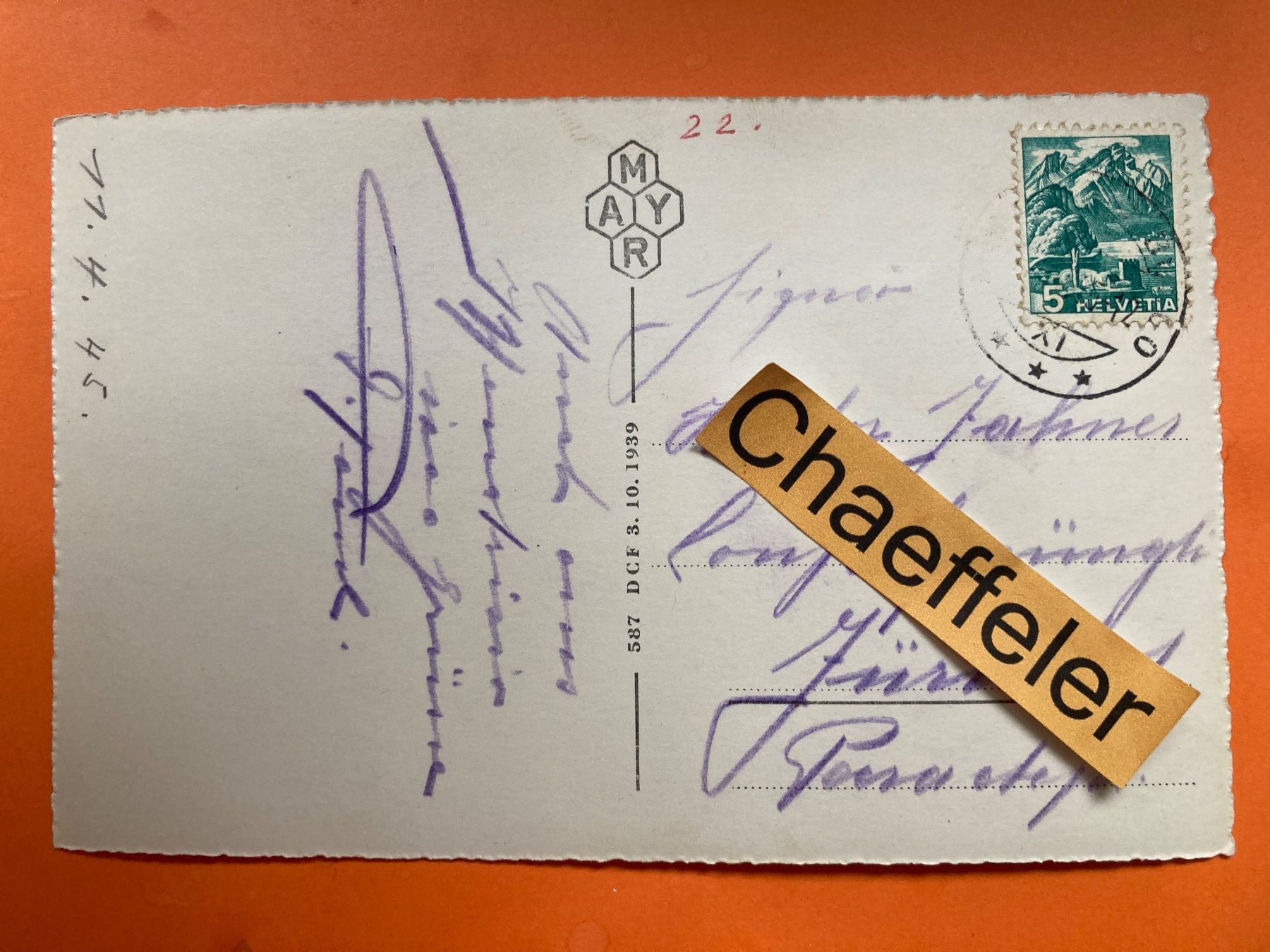 Cartoline postali: 1945 Mendrisio, Panorama da Salorino. 173 – Usato da Zürich venduto da Chaeffeler 1