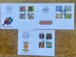 Schweiz Pro Patria FDC 1991–1993, 3 Ersttagsbriefe