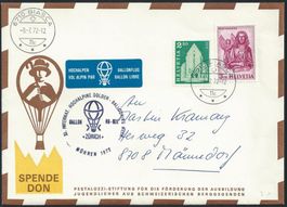 1972 Sonderbrief Dolder Ballonflug-Woche Mürren