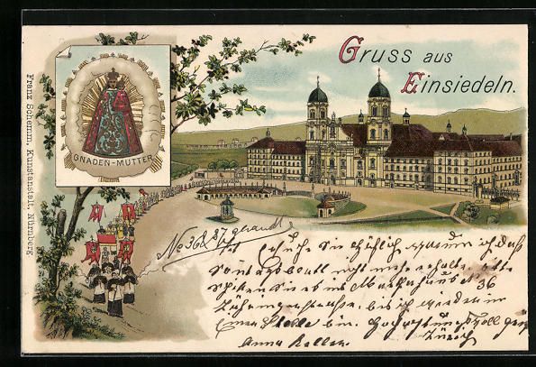 Cartoline postali: Litho Einsiedeln, Kloster im Barockstil, – Usato da Berlin venduto da bartko-reher