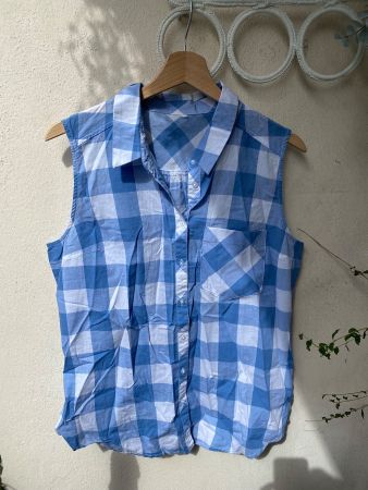 Chemise sans manches à carreaux bleus et blancs taille M