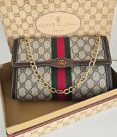 Gucci Vintage Clutch/Schultertasche Canvas Leder Braun  GG