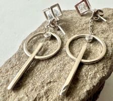 Originelle 925 Silber Ohrstecker Zirkonia - 2 Tragevarianten