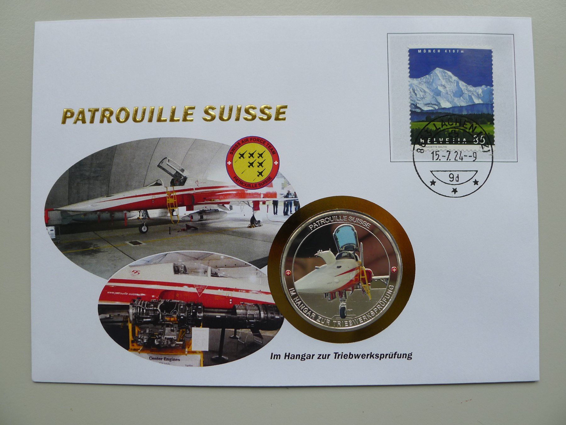 Tutti i francobolli: 2024, Patrouille Suisse Numisbrief "Triebwerksprüfung" – Usato da Sursee venduto da Luzernerraute